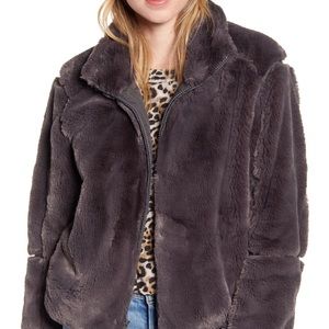 PATAGONIA LUNAR FROST FAUX FUR JACKET IN DARK GREY